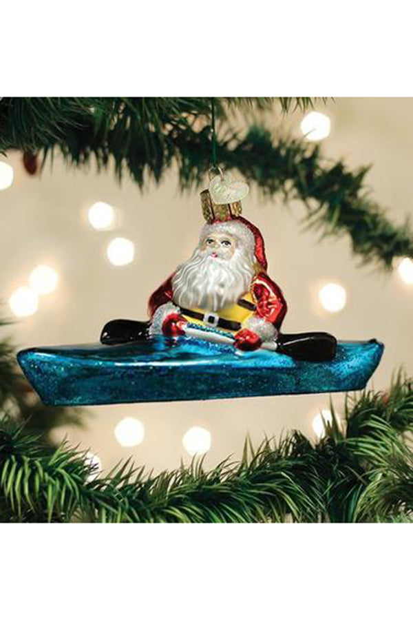 Glass Ornament - Santa in Kayak