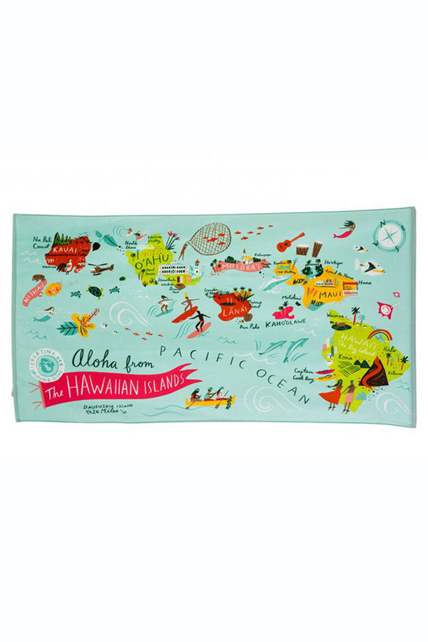 Destination Map Beach Towel - Hawaiian Islands