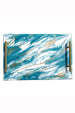 Resin Serving Tray with Handle - Teal/White