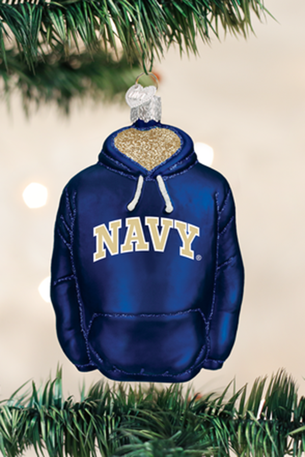 Glass Ornament - Navy Hoodie