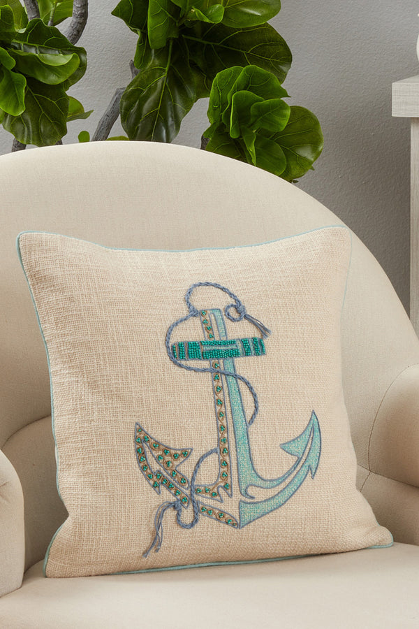 Embroidered Anchor Pillow