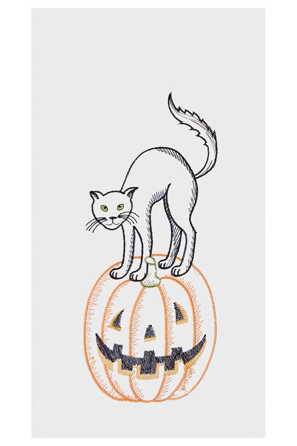 Halloween Flour Sack Towel - Cat on Pumpkin