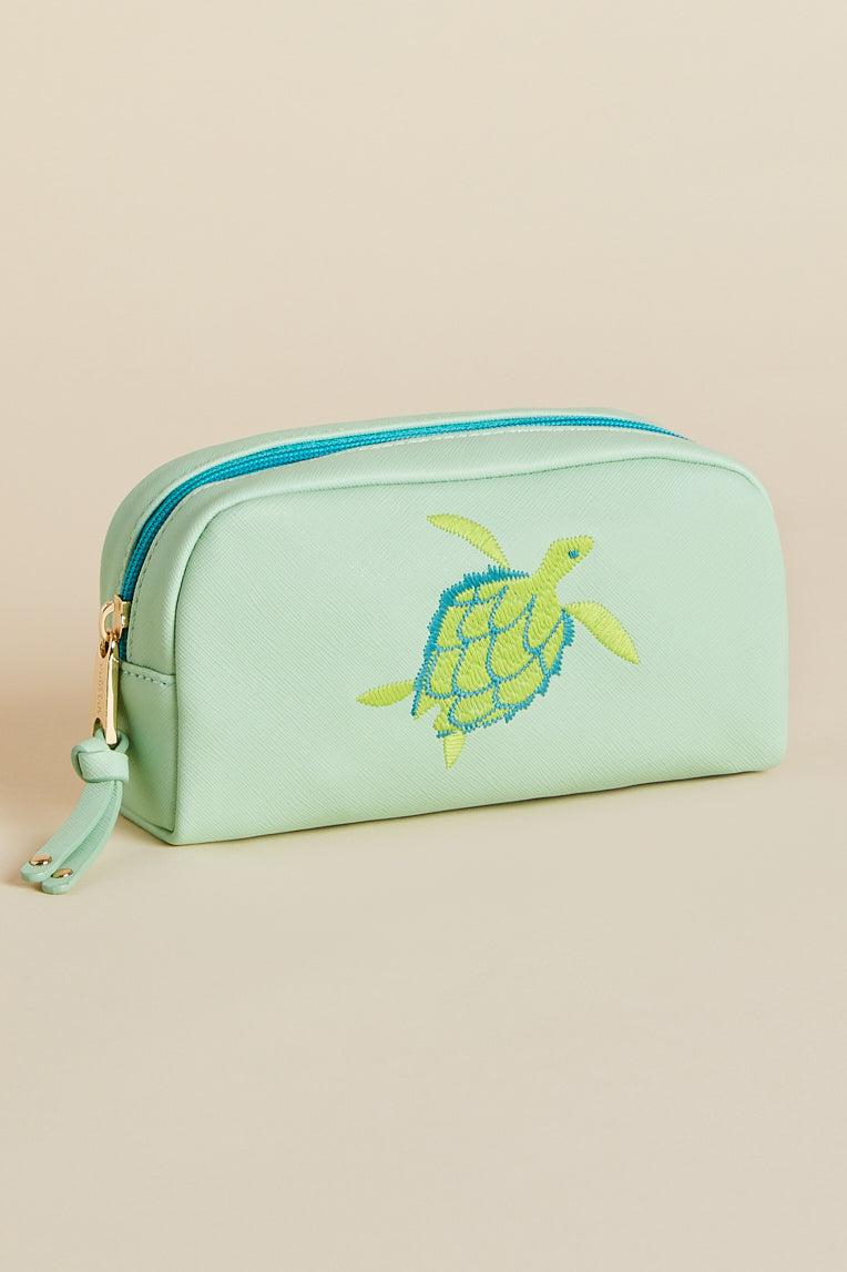 Embroidered Travel Case - Seafoam Turtle