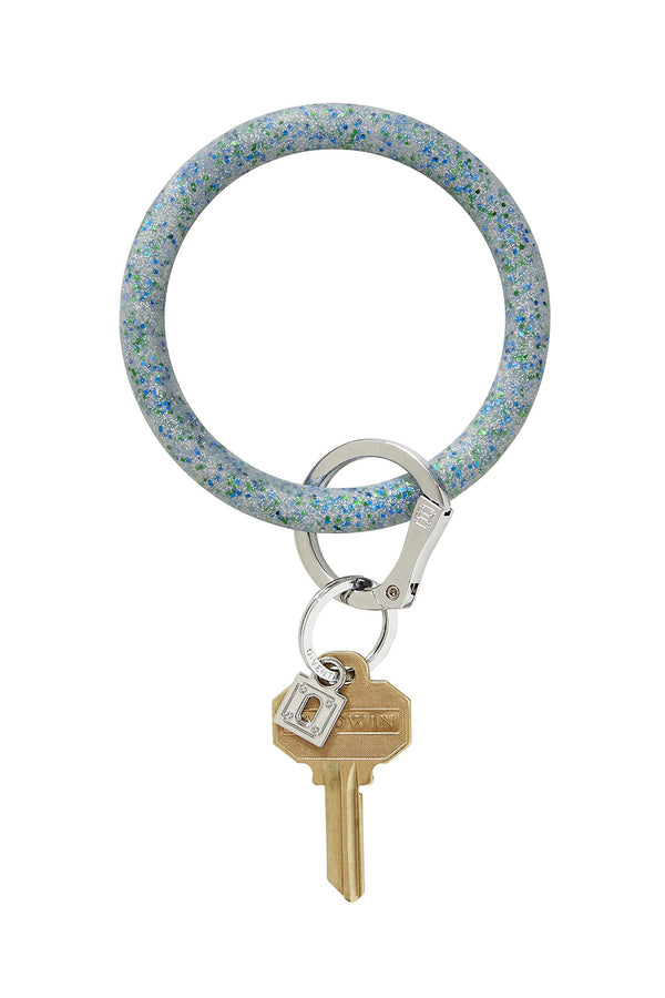Silicone Big O Key Ring - Confetti Blue Frost