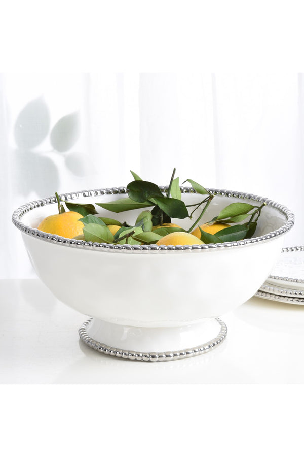 Salerno Oversized Footed Bowl - White Silver
