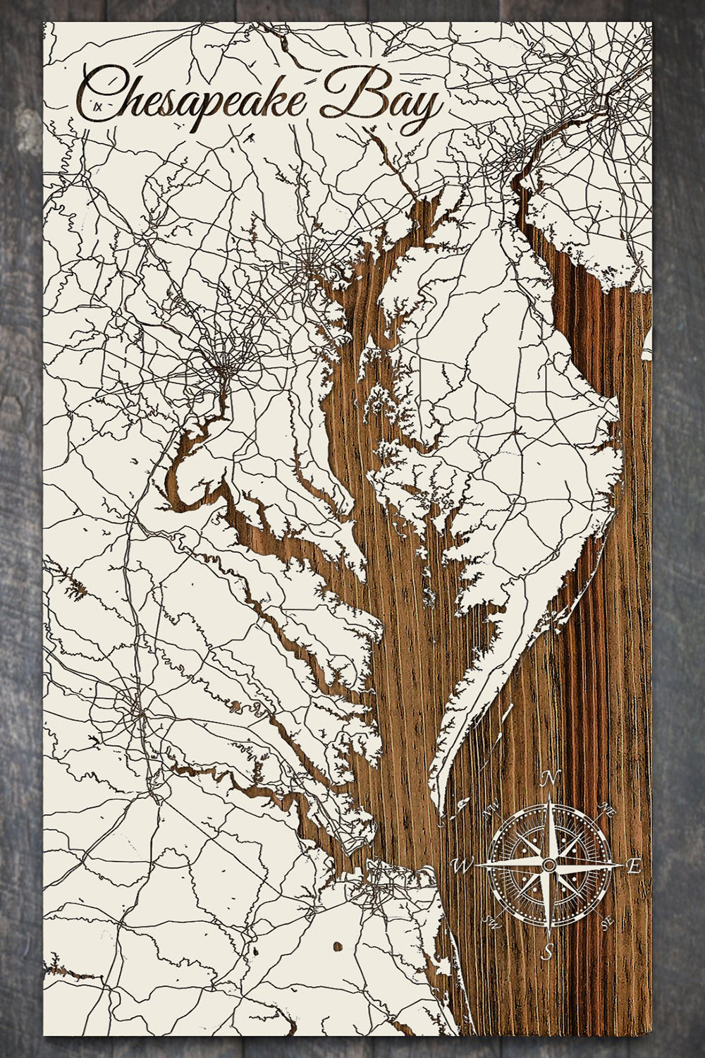 FP Wooden Map - Chesapeake Bay (White)