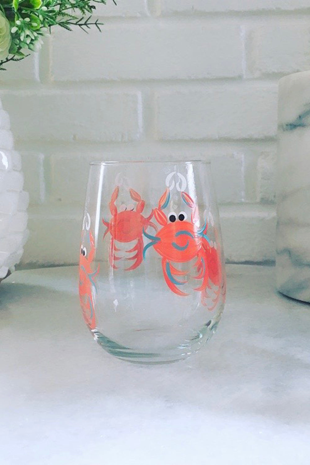 DJ Stemless Wine Glass - Crab Coral