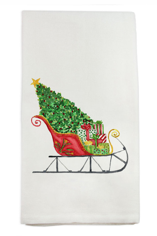 FG Watercolor Tea Towel - Santa Sleigh