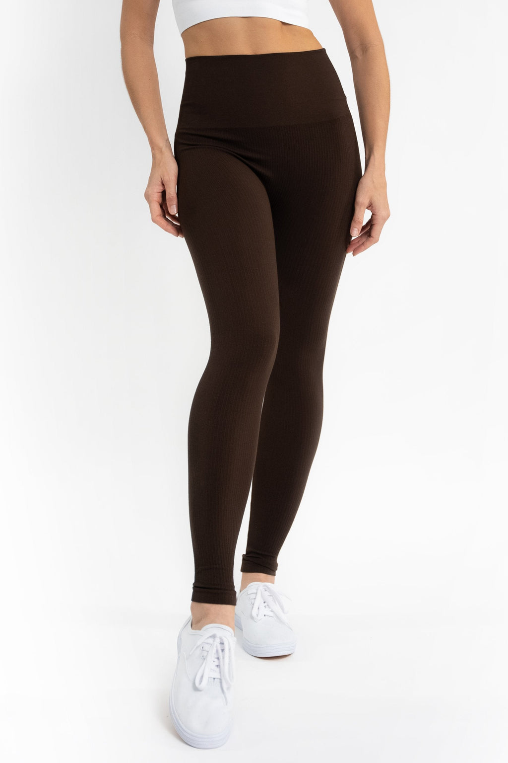 High Waisted Control Top Leggings - Chocolate Brown