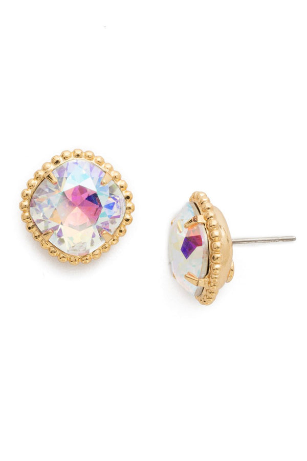 Cushion Cut Solitaire Stud Earring - Crystal Abalone