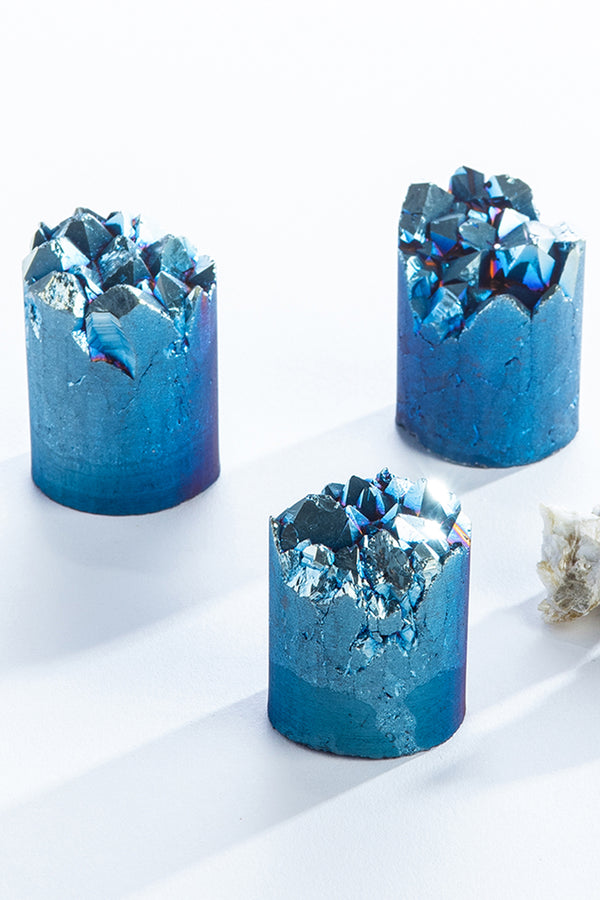Frosted Blue Titanium Cylinder Decor