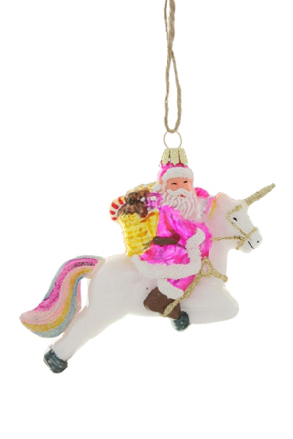 Glass Ornament - Fantastical Santa Unicorn Pink