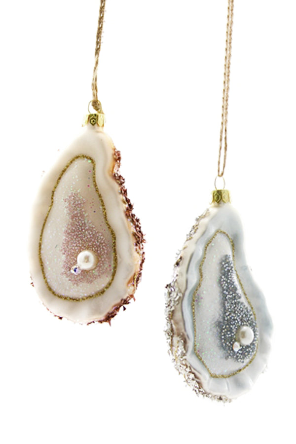 Glass Ornament - Beaded Oyster with Pearl