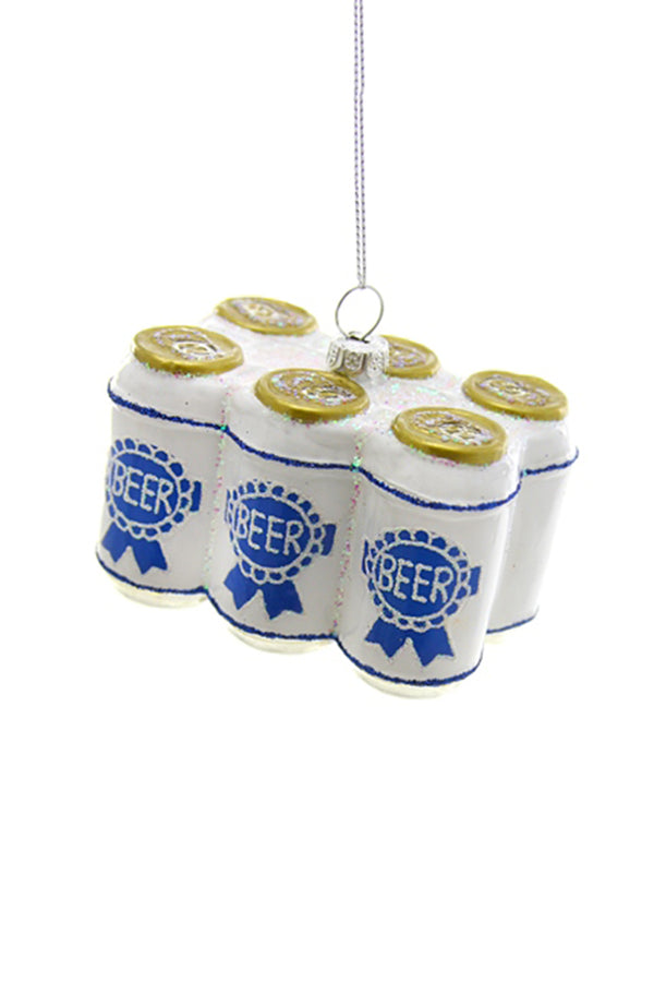 Glass Ornament - White Six Pack of Beer