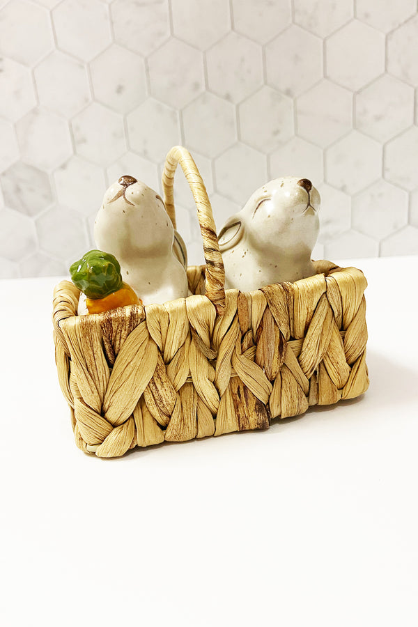 Muted Bunny in Basket Salt + Pepper Shakers