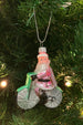 Glass Ornament - Bicycle Santa Pastel