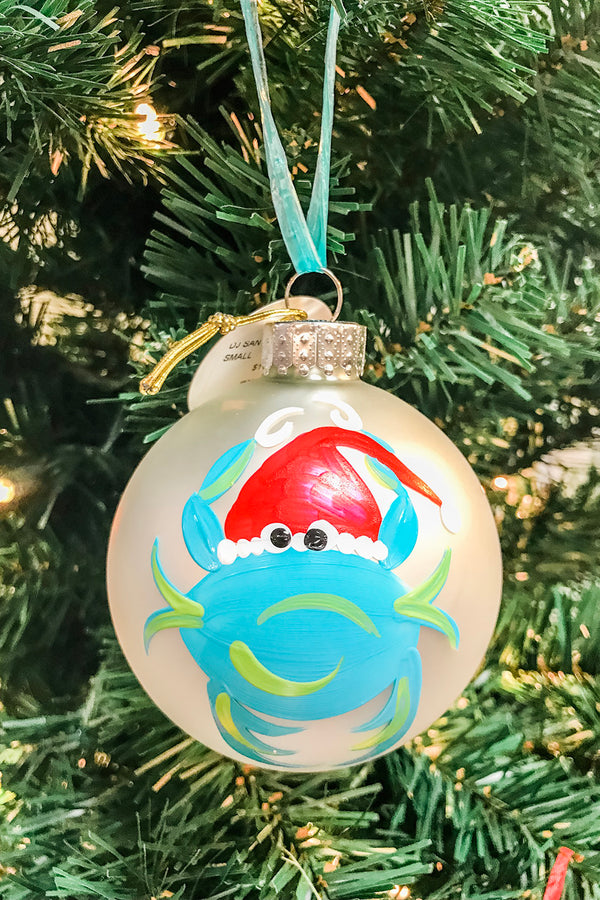 Glass Ornament - DJ Santa Crab - Aqua