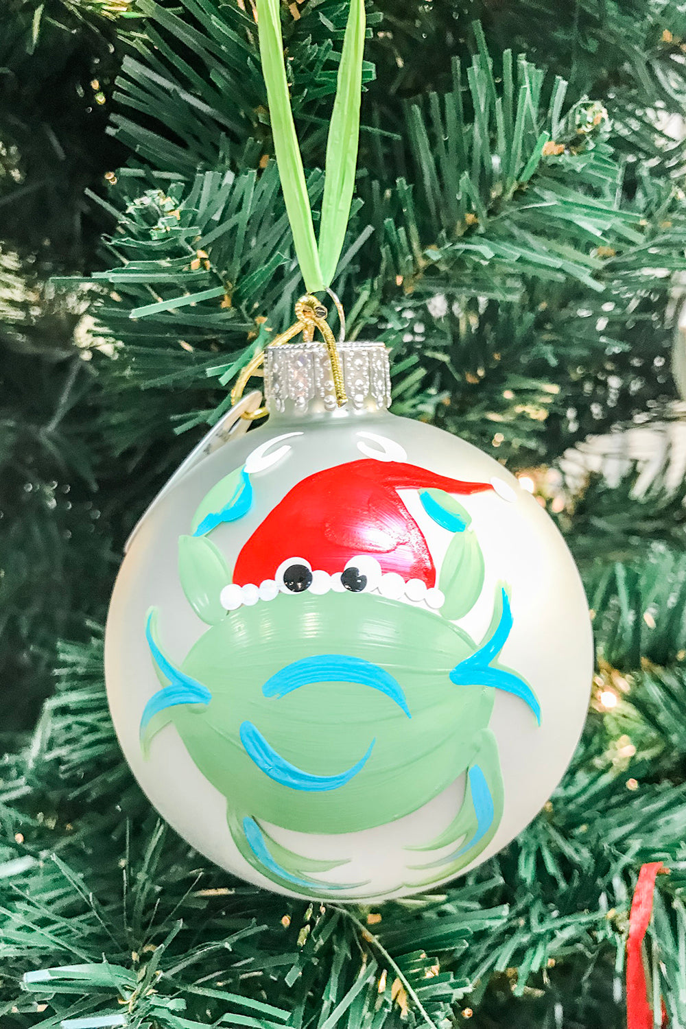 Glass Ornament - DJ Santa Crab - Green