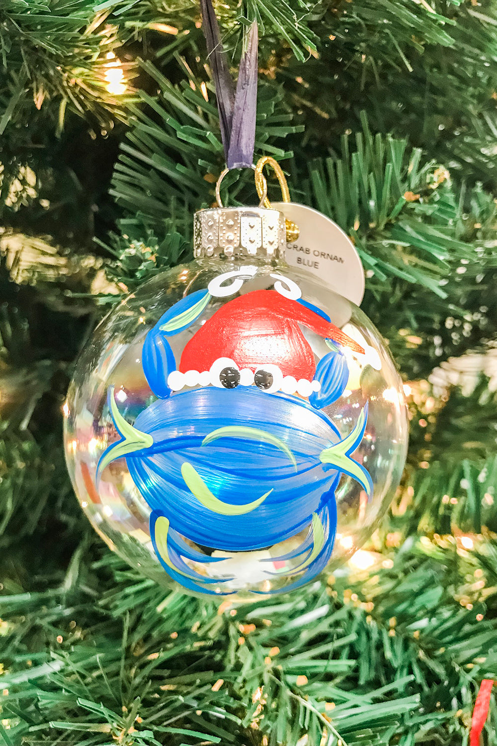 Glass Ornament - DJ Santa Crab - Blue