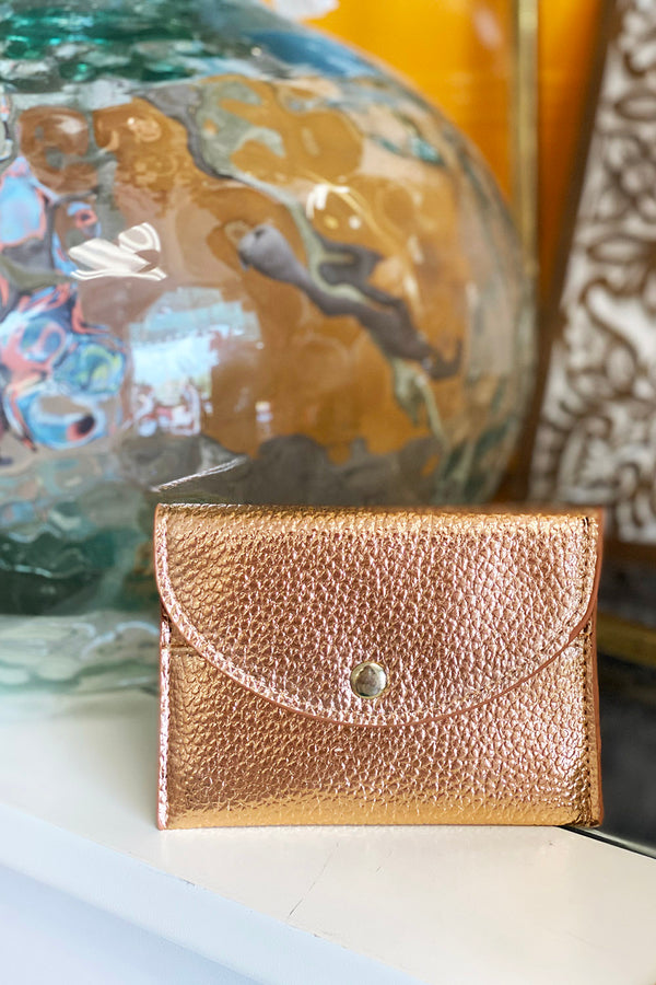 Cracked Faux Leather Mini Wallet - Rose Gold