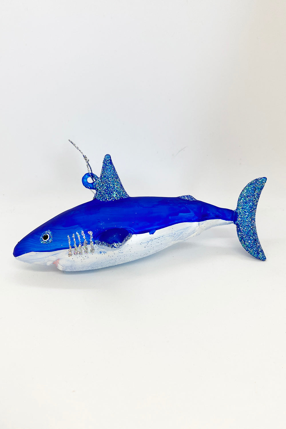 Glass Ornament - Glitter Shark Blue