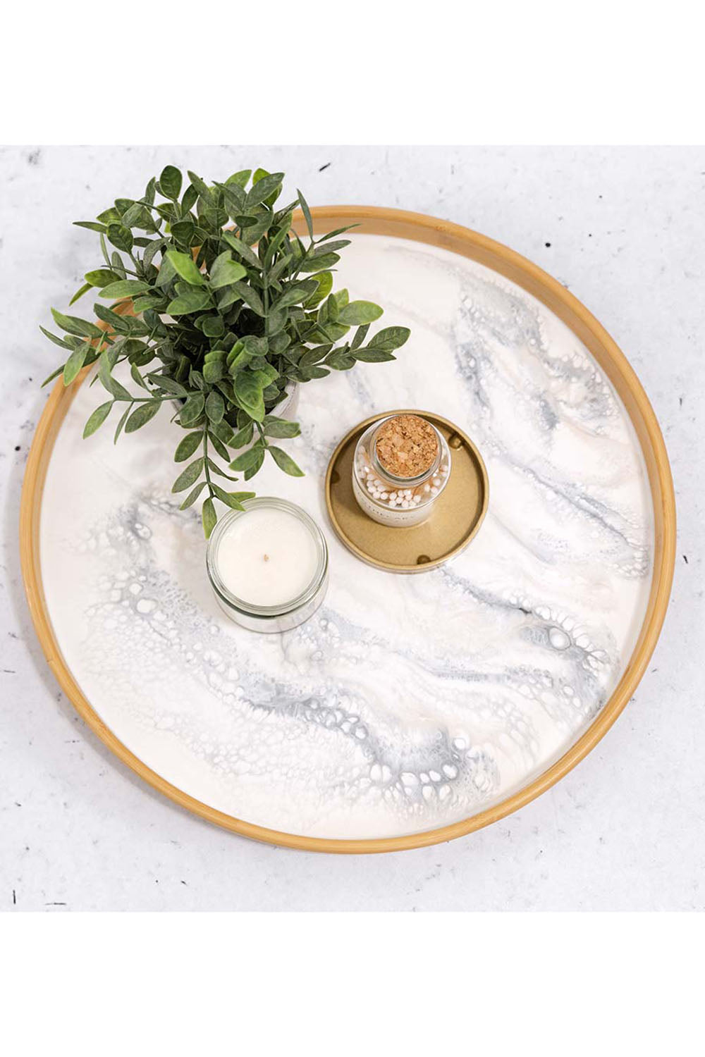 Lynnie Round Bamboo Serving Tray - Marble