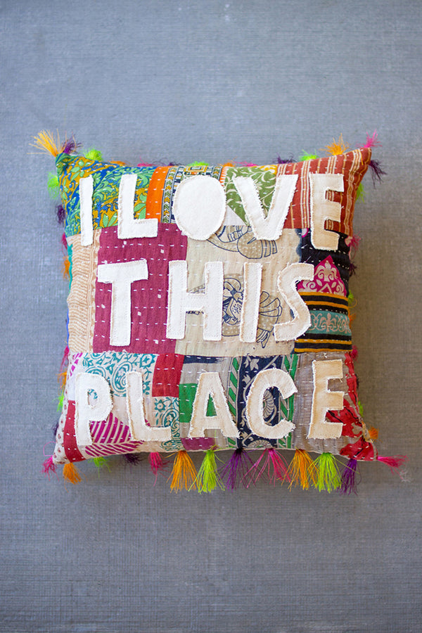 Kantha Pillow - I Love This Place