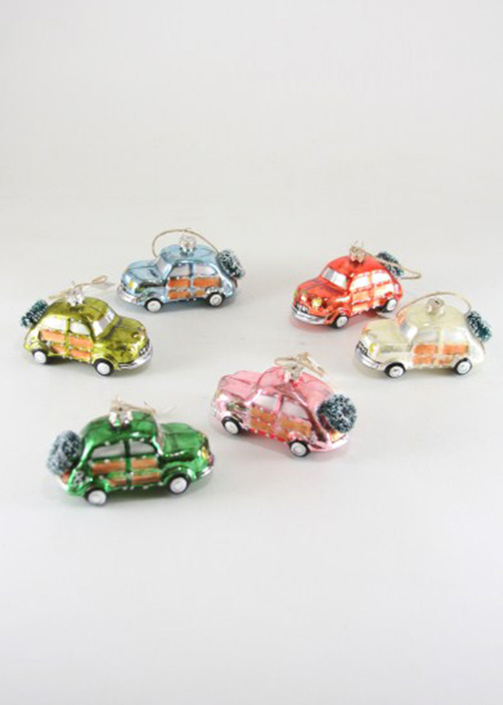 Glass Ornament - Mini Car with Tree