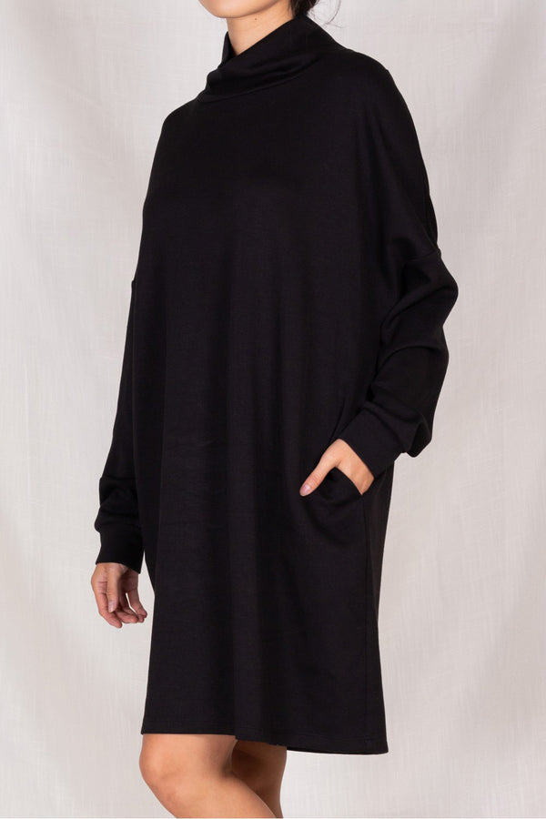 Scuba Cowl Neck Dress - Black