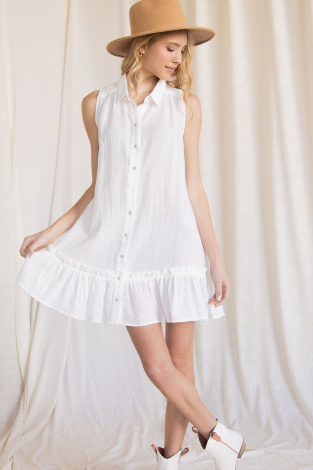 Shirt Sleeveless Dress Anse Mini Dress | White | Womens Shirt Sleeveless Dress Anse Mini Dress | White | Womens