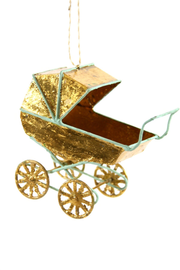 Funky Ornament - Gold Baby Carriage