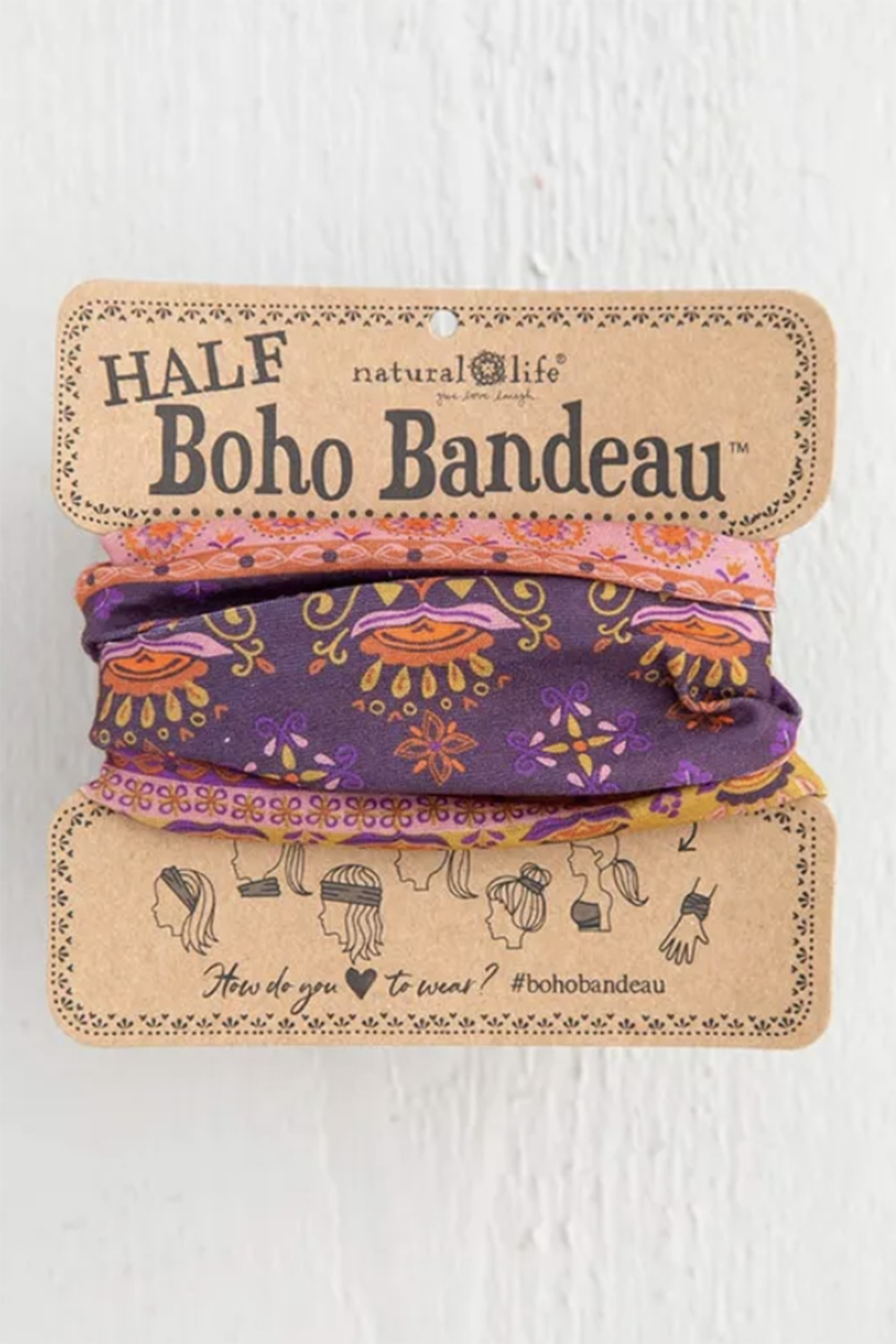 Half Boho Bandeau - Purple Rust Border Print