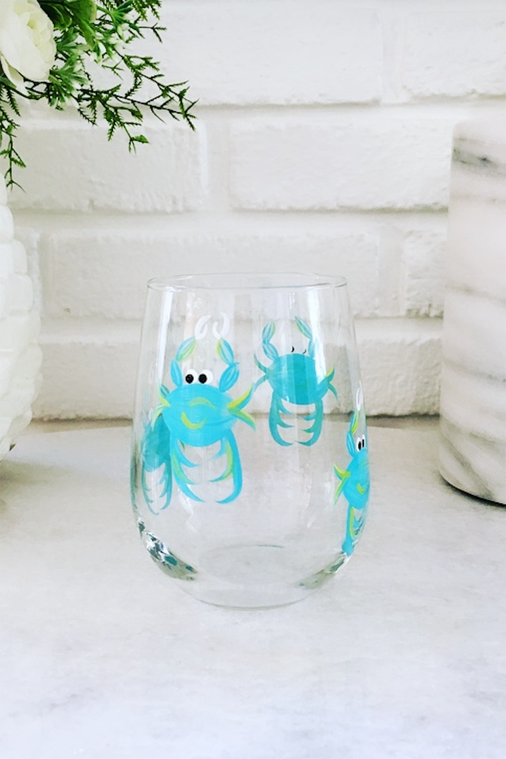 DJ Stemless Wine Glass - Crab Aqua