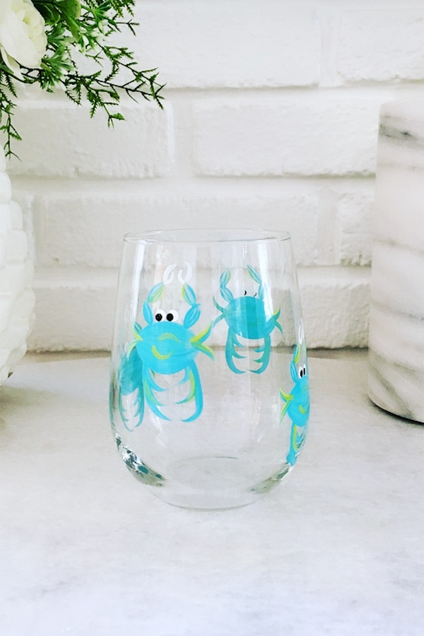 DJ Stemless Wine Glass - Crab Aqua