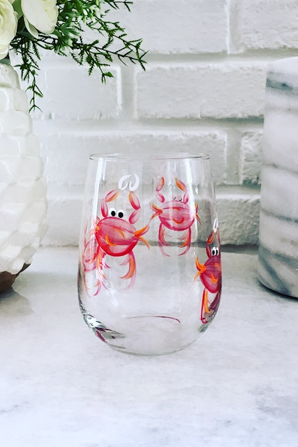DJ Stemless Wine Glass - Crab Red