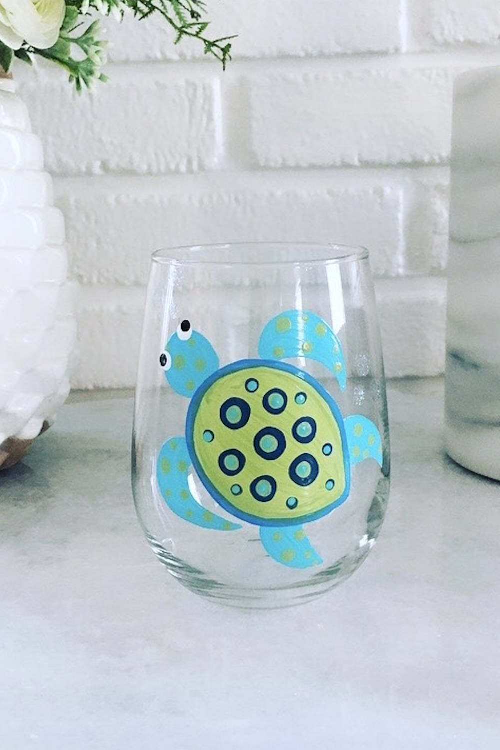 DJ Stemless Wine Glass - Sea Turtle