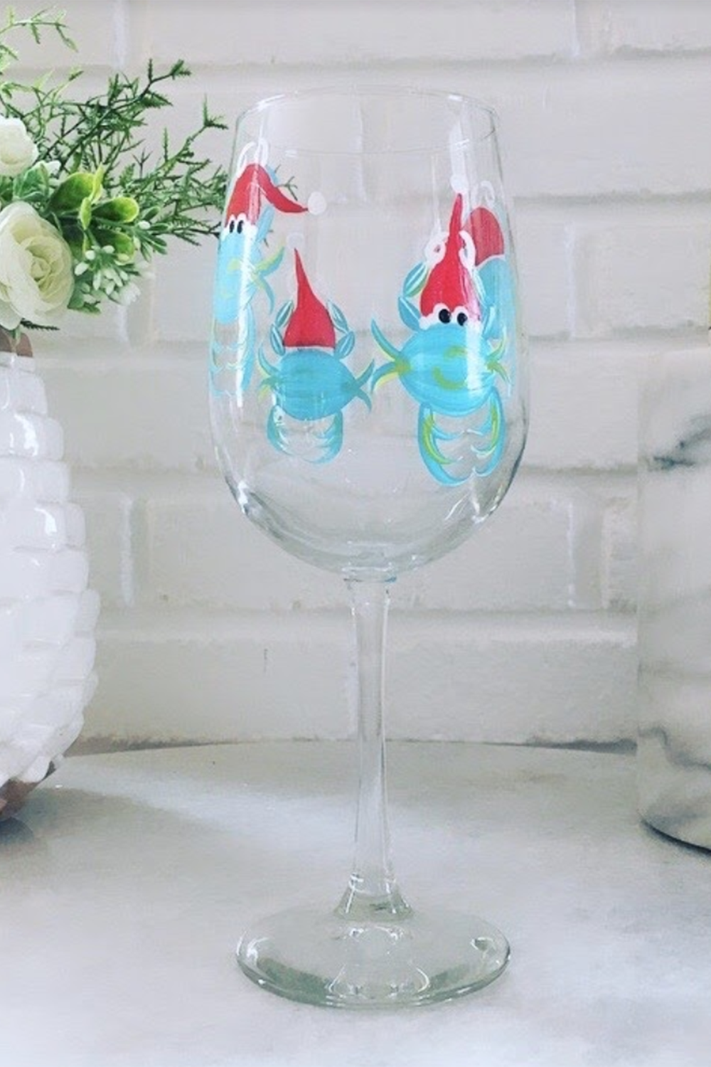 DJ Stemmed Wine Glass - Crab Aqua SANTA