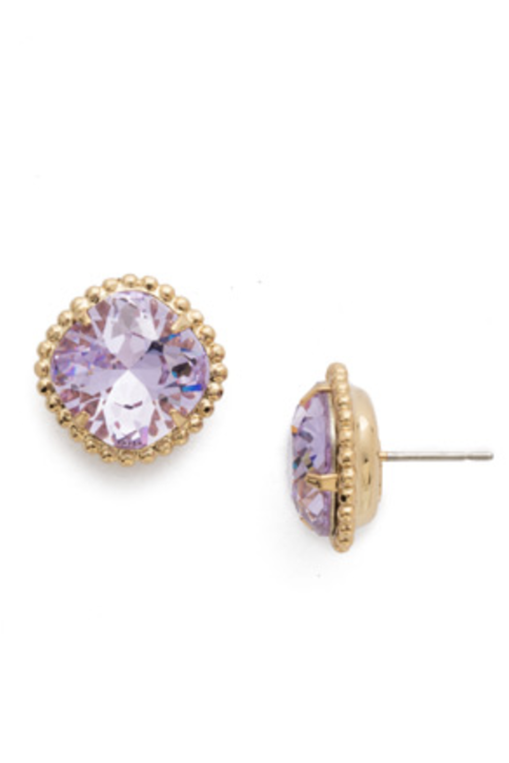 Cushion Cut Solitaire Stud Earring - Violet
