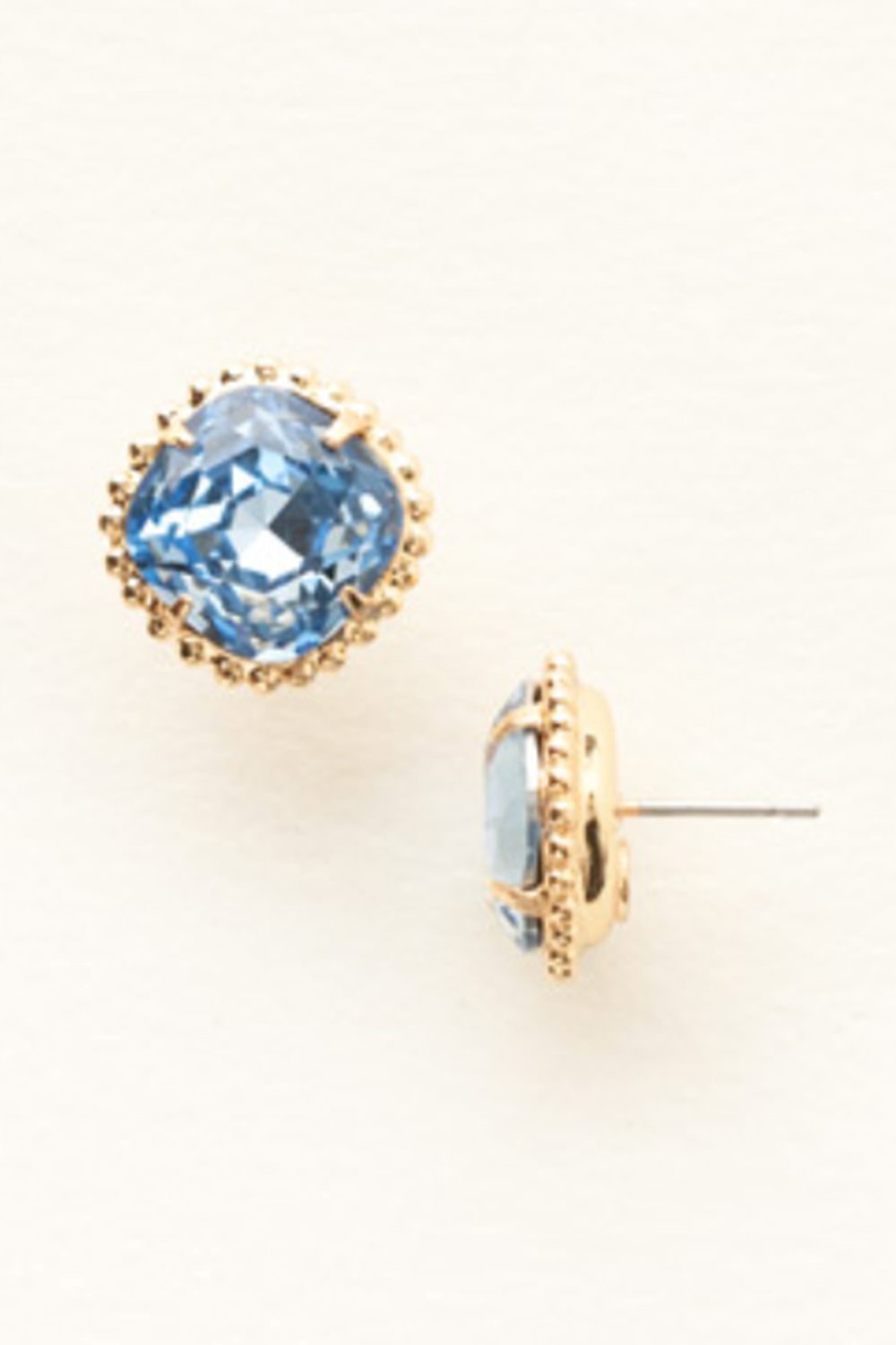 Cushion Cut Solitaire Stud Earring - Light Sapphire