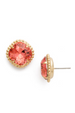 Cushion Cut Solitaire Stud Earring - Coral