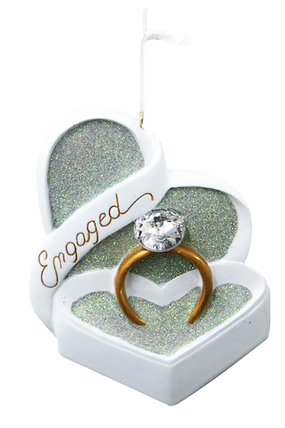 Resin Ornament - Engaged White Heart