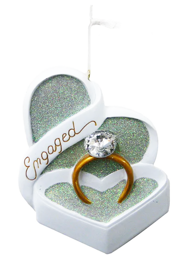 Resin Ornament - Engaged White Heart