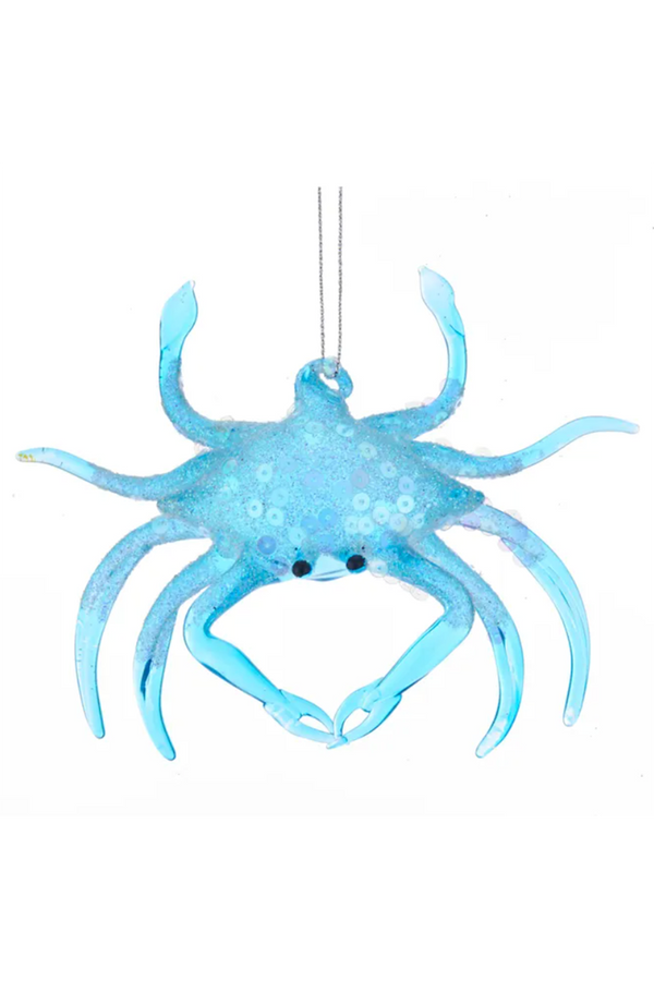 Glass Ornament - Whimsical Aqua Blue Crab