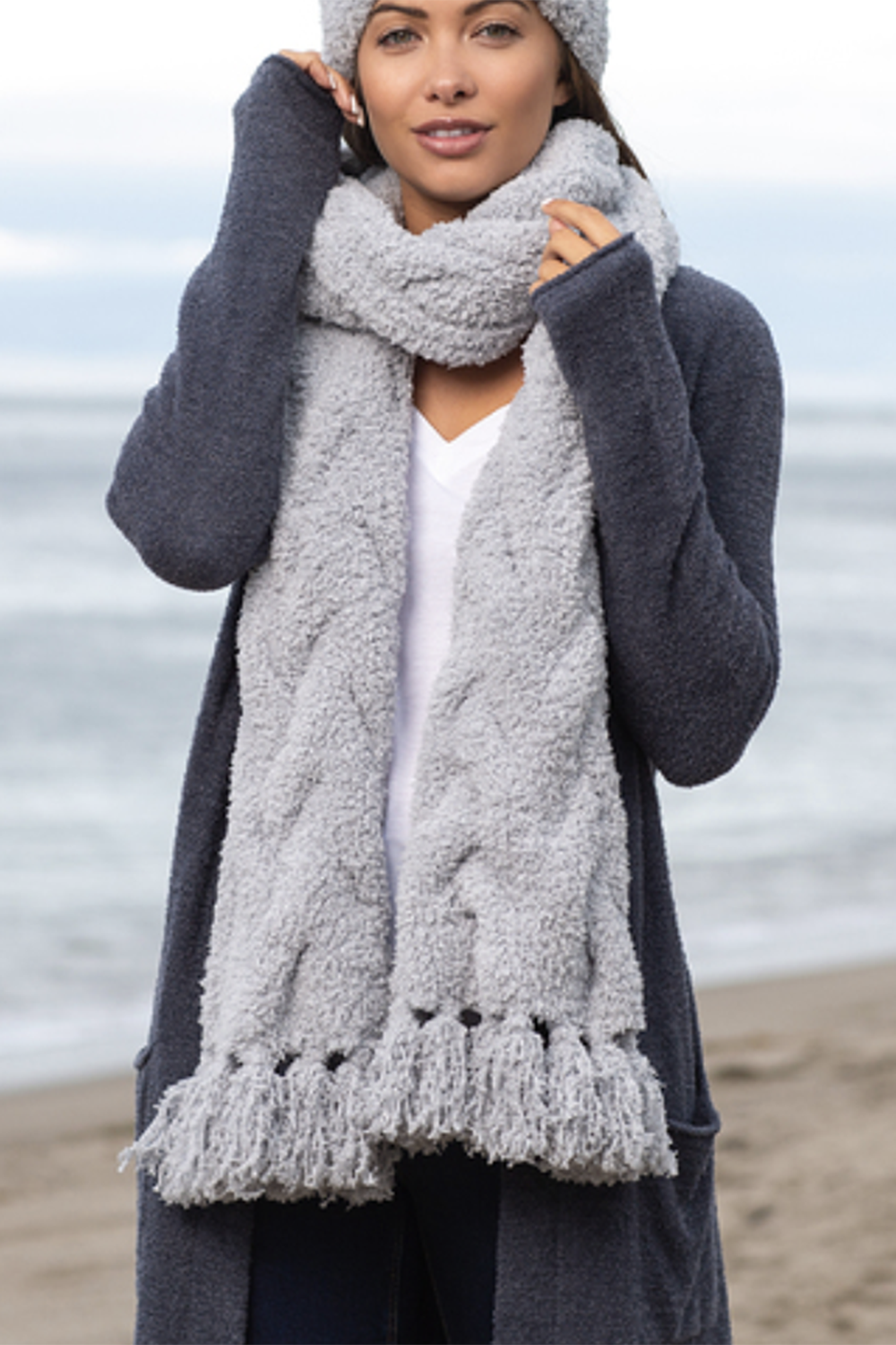 CozyChic Cable Fluffy Scarf - Ocean