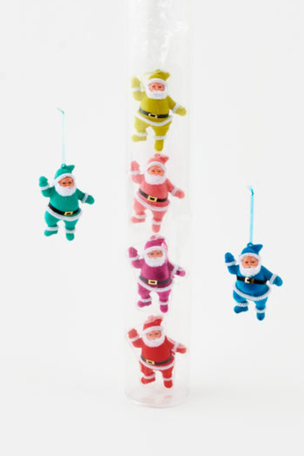 Soft Ornament - Set of 6 Flocked Santas in Tube