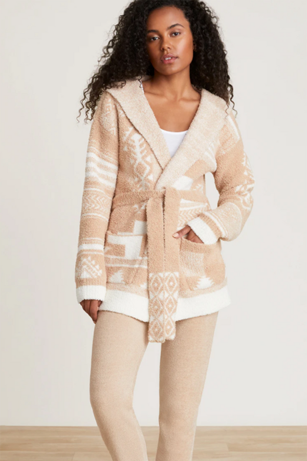 CozyChic Patchwork Belted Cardigan - Soft Camel