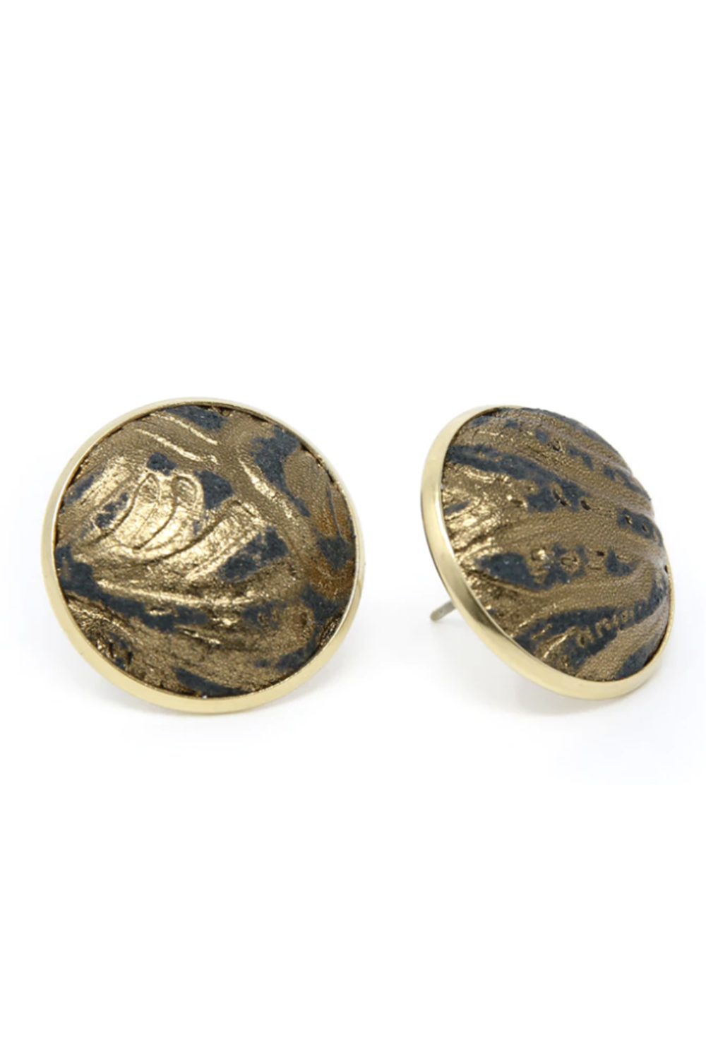 Keva "Full Circle" Button Earring - Black & Bronze Carved