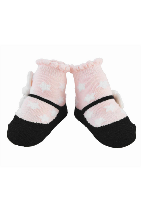 Baby Socks - White Star on Pink