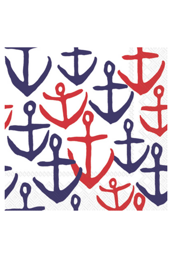 Cocktail Napkin Pack - Navy & Red Anchors