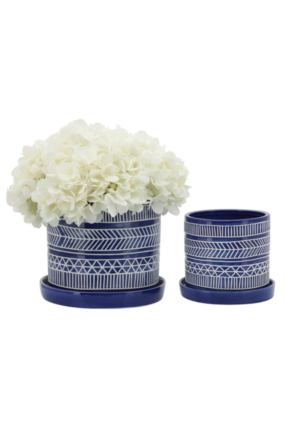 blue and white planter with saucer Tribal Planter with Saucer - Blue